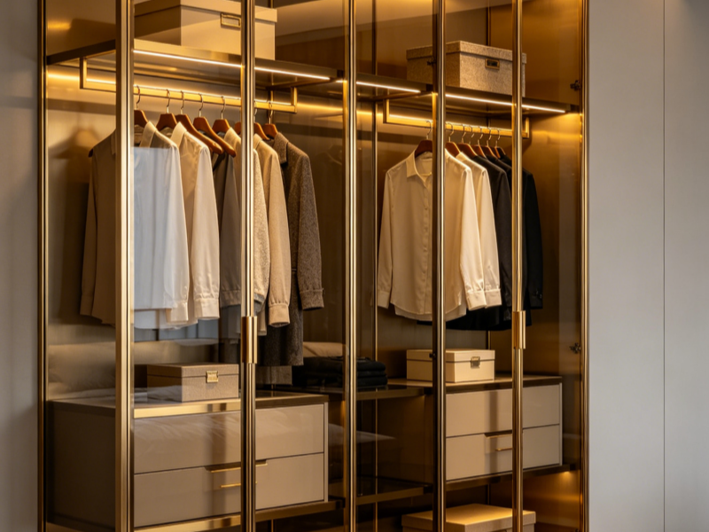 Mixed open closed glass wardrobe