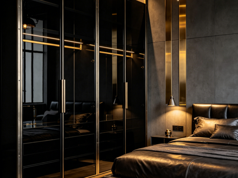 Black tinted glass wardrobe doors