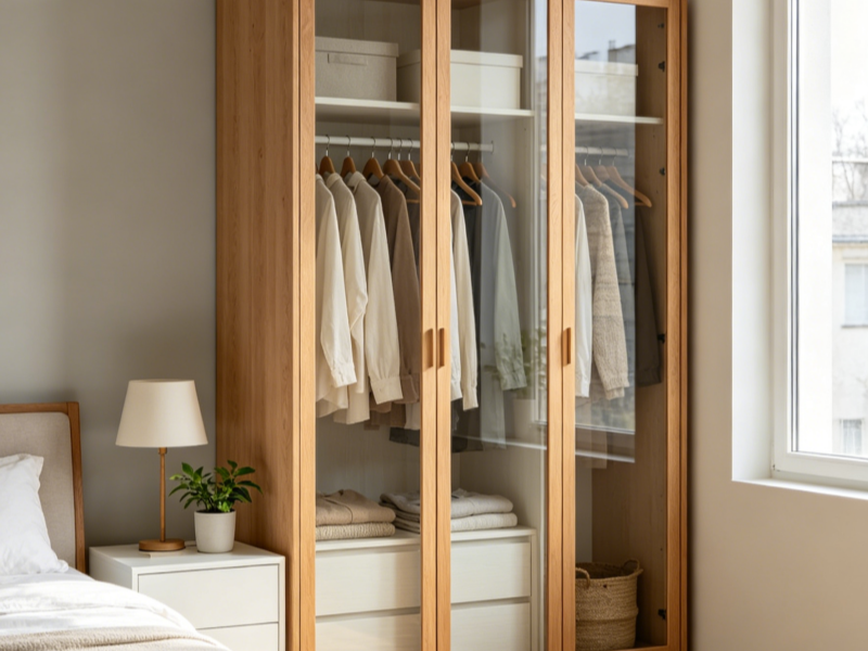 Wood and glass wardrobe doors