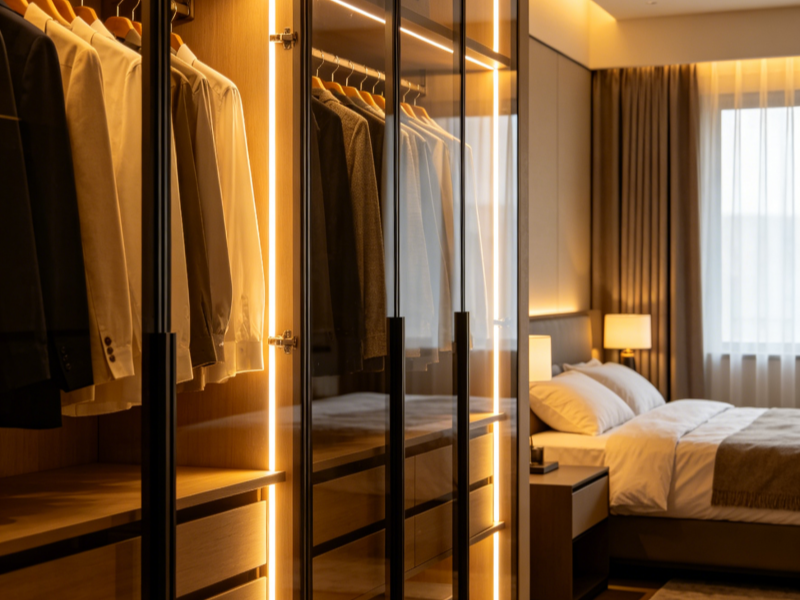 LED lit glass wardrobe doors